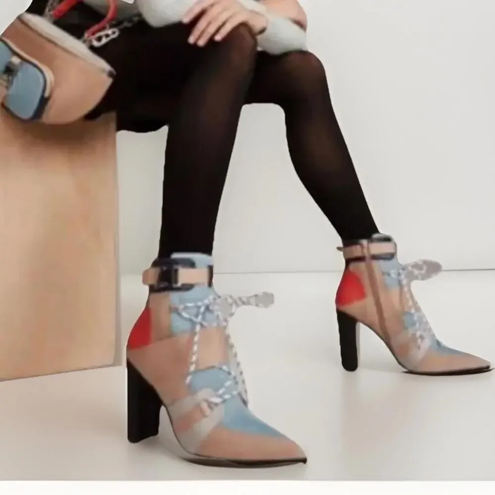 Steve Madden Illusion Pump Lace Up Boots Heels Womens Sz 8 Retro Y2k Orange Beig - Picture 2 of 13